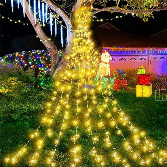 Outdoor Christmas Decorations Waterfall Lights 344 LED 8 Modes Tree Light Gift,